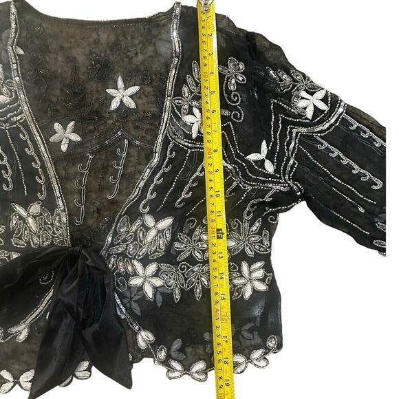 Papell Boutique Evening Jacket Women’s Small Silk Beaded Sheer Embroidered Fairy - Picture 7 of 13